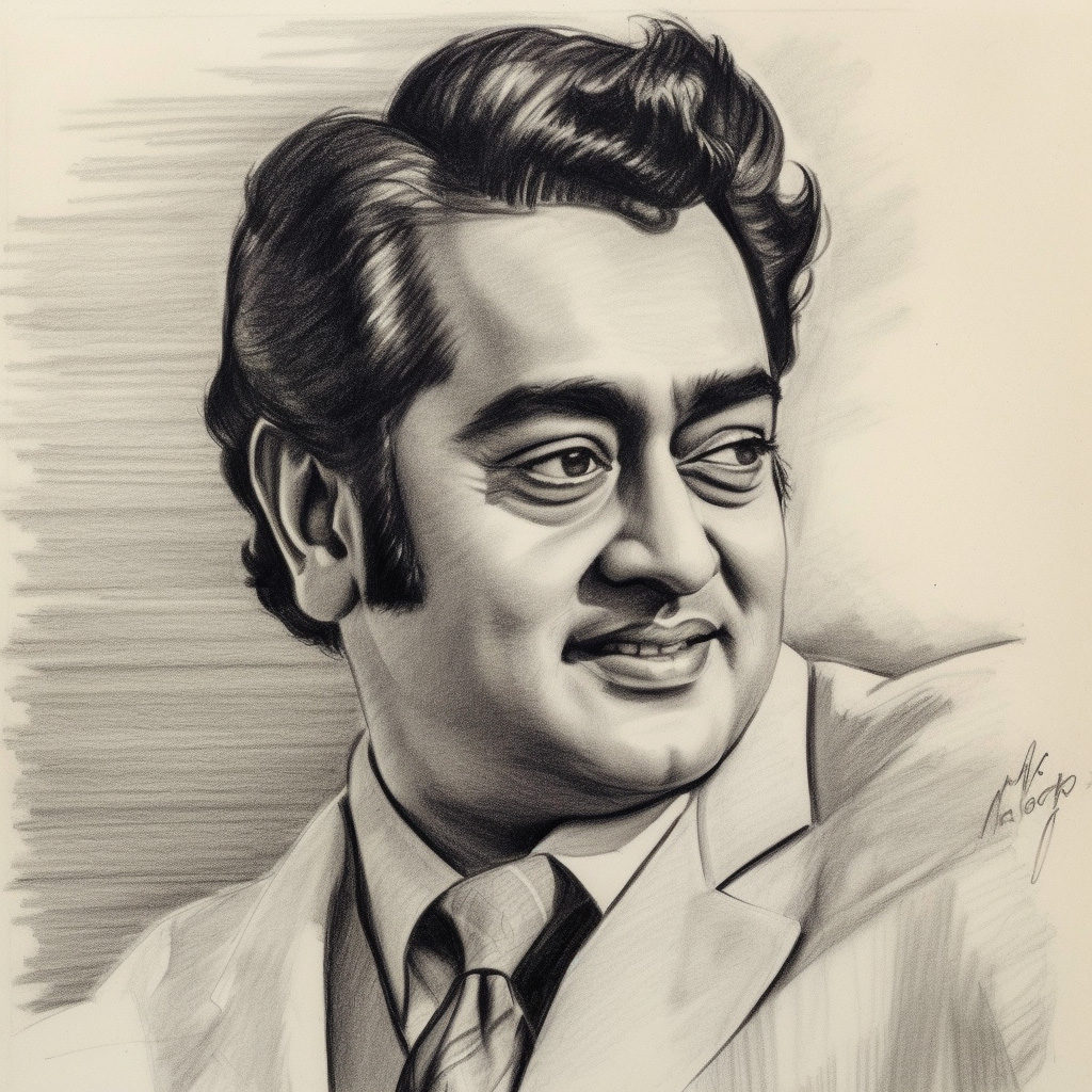 Pencil Sketch of Kishore Kumar