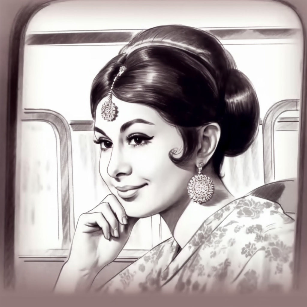 Sketch of Sharmila Tagore in the song Mere Sapno Ki Rani from Aradhana